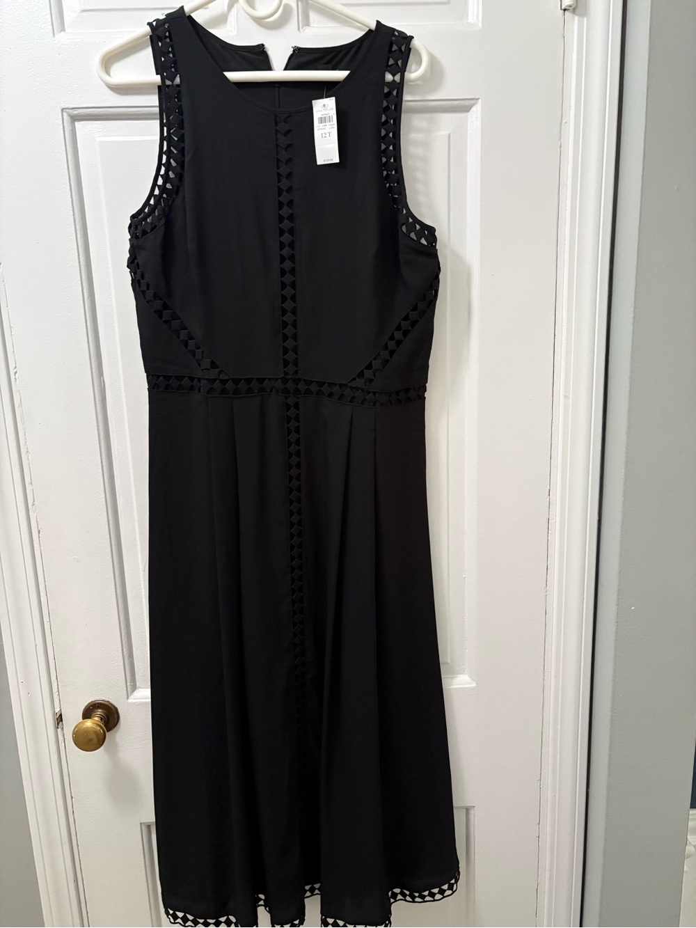Ann Taylor NWT Black Sleeveless Dress with Geometric Trim Size 12L